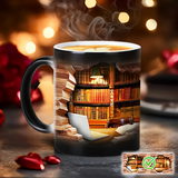 Termo cerâmico mágico com motivo de prateleira de biblioteca