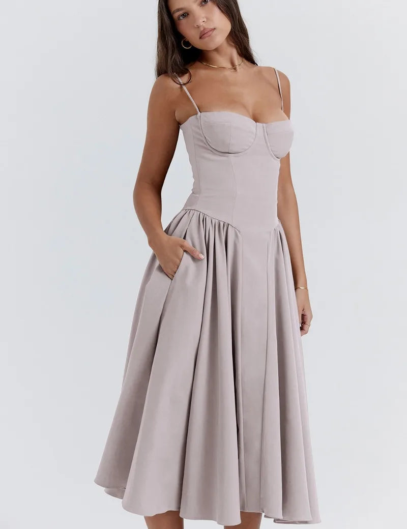 Sigrid | Vestido sem mangas com corpete, comprimento midi
