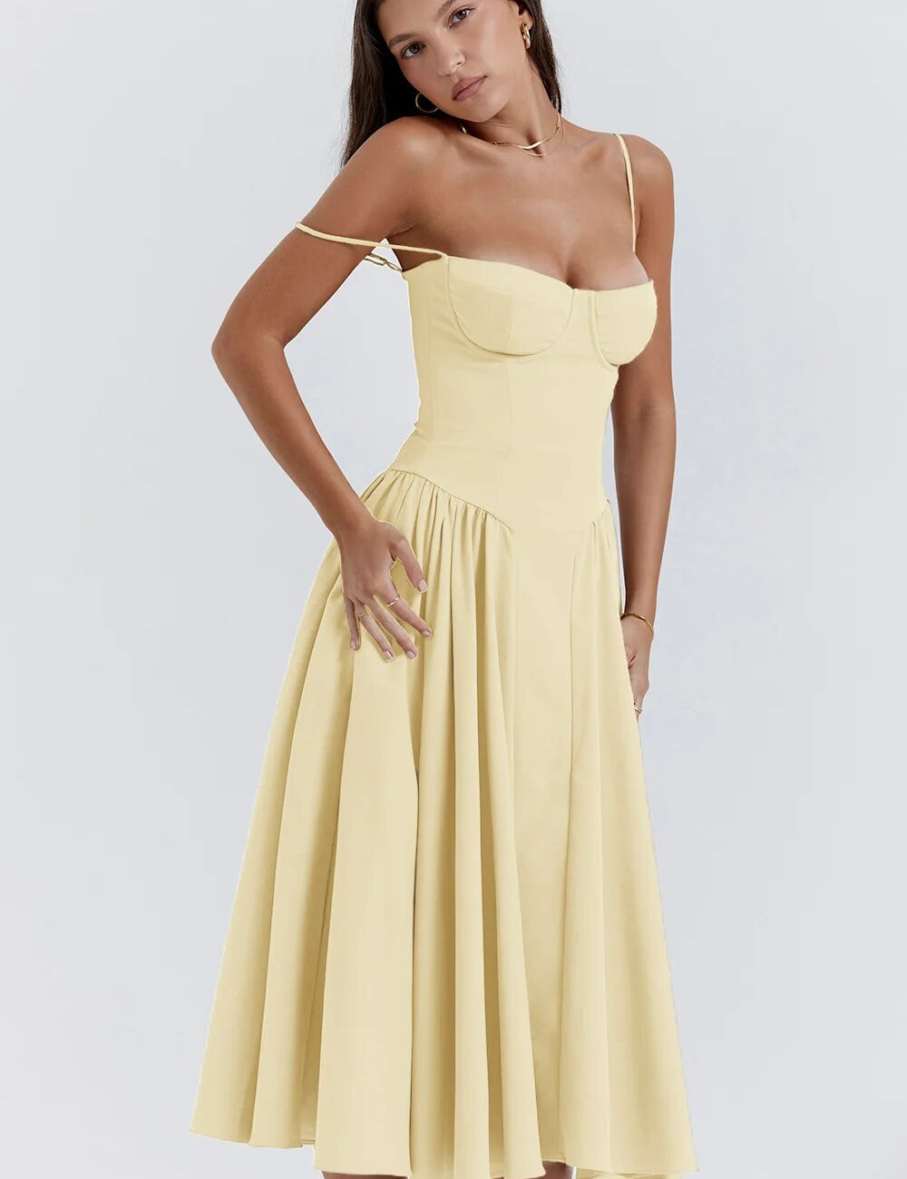 Sigrid | Vestido sem mangas com corpete, comprimento midi