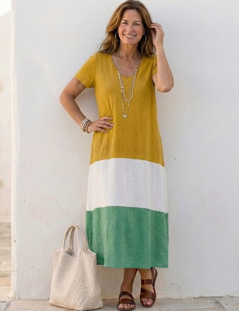 Valentina | Vestido midi com decote em V e mangas curtas em duas cores