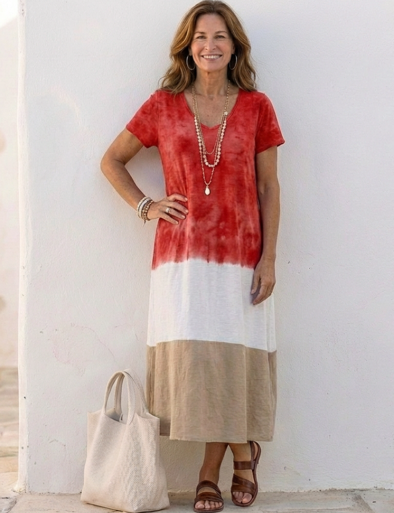 Valentina | Vestido midi com decote em V e mangas curtas em duas cores