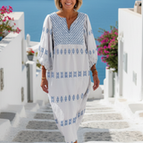 Margarita | Vestido maxi com mangas longas bordadas e decote em V