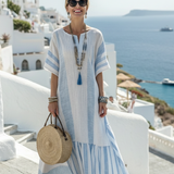 Apolline | Vestido maxi com decote redondo e mangas curtas