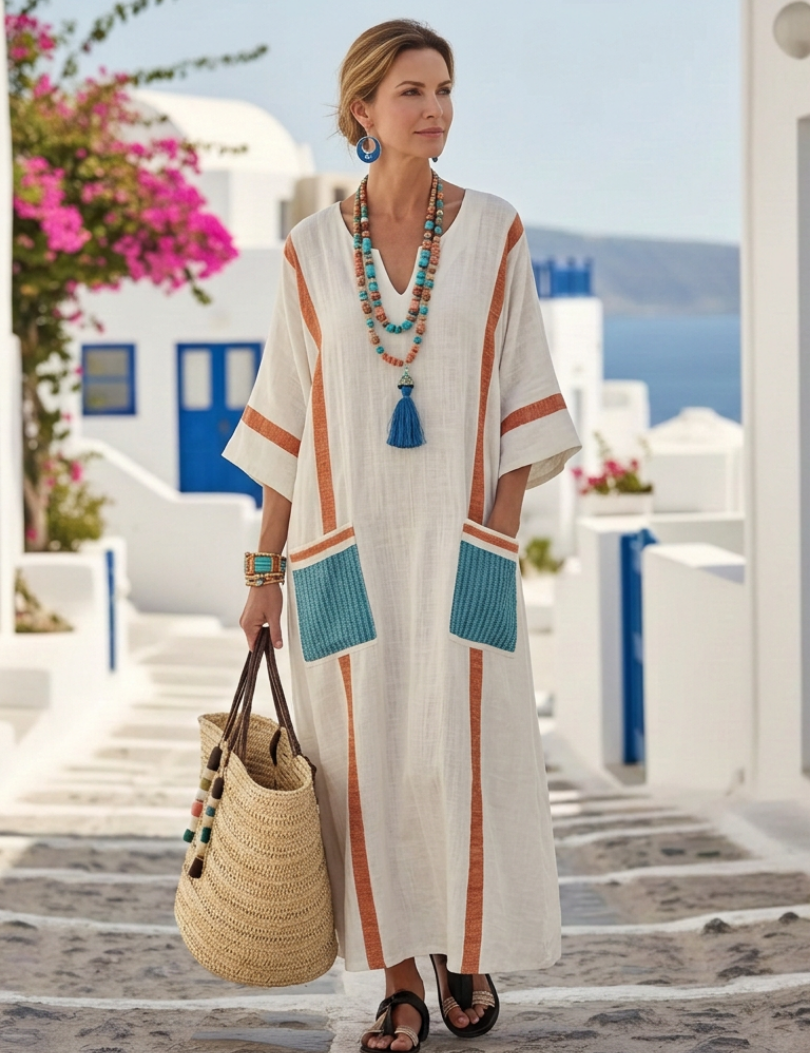Madelin | Vestido maxi com mangas de comprimento médio e decote em V