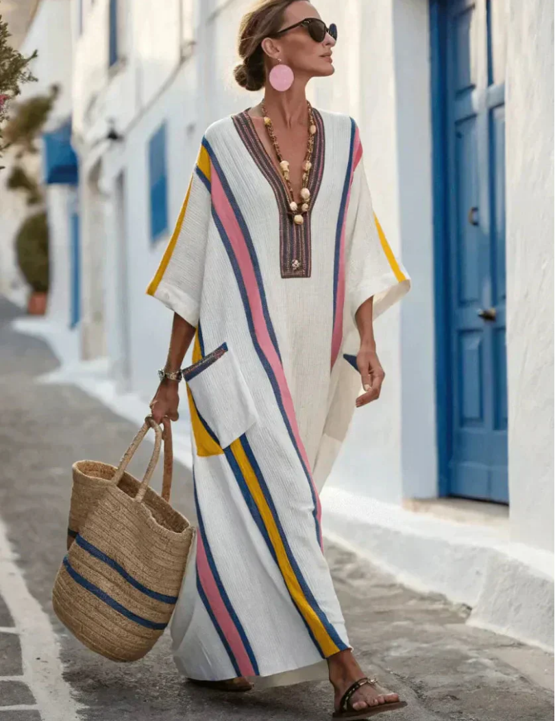 Madelin | Vestido maxi com mangas de comprimento médio e decote em V