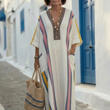 Madelin | Vestido maxi com mangas de comprimento médio e decote em V