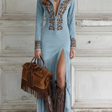 Teresa | Vestido longo com bordado e fecho frontal