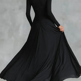Noemi | Vestido longo preto com decote barco e elegante franzido