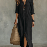 Alésia - Vestido maxi preto com botões