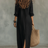 Alésia - Vestido maxi preto com botões