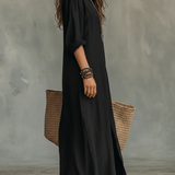 Alésia - Vestido maxi preto com botões