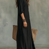 Céline™ | Maxi Vestido Preto com Botão