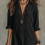 Alésia - Vestido maxi preto com botões