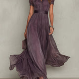 Flavia - Vestido longo violeta com decote tipo "chave" para mulheres