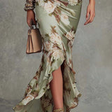 Anastasia | Vestido longo de cetim com estampa floral
