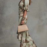 Anastasia | Vestido longo de cetim com estampa floral
