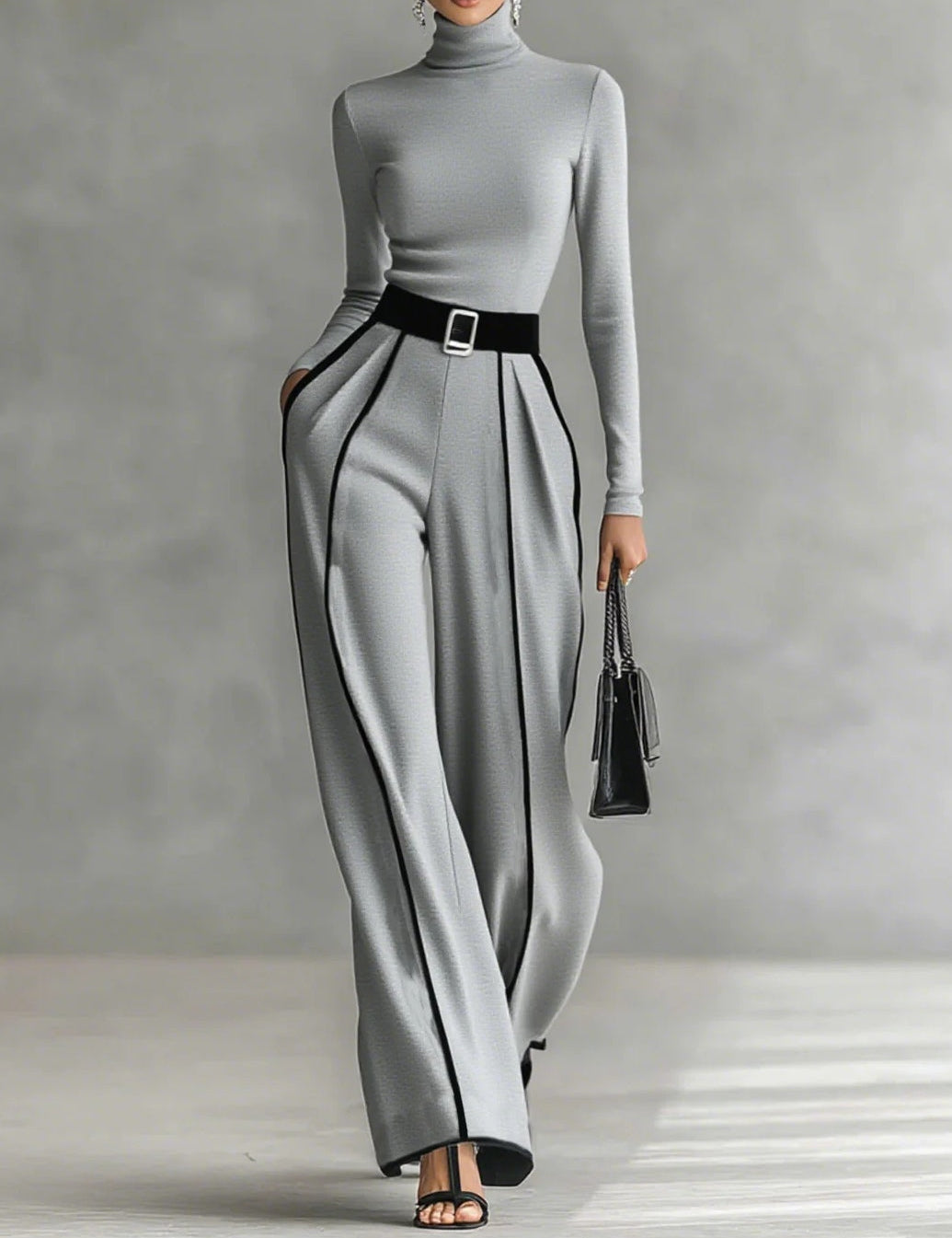 Céline | Conjunto elegante com gola alta e calças largas