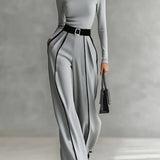 Céline | Conjunto elegante com gola alta e calças largas