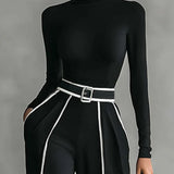 Céline | Conjunto elegante com gola alta e calças largas