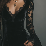 Melani | Vestido Mini de Veludo e Renda Lua
