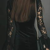 Melani | Vestido Mini de Veludo e Renda Lua