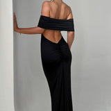 Tindra | Vestido longo Bardot com design requintado