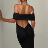 Tindra | Vestido longo Bardot com design requintado
