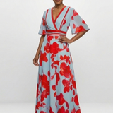 Florença | Vestido maxi com flores e decote em V