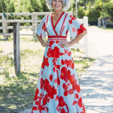 Florença | Vestido maxi com flores e decote em V