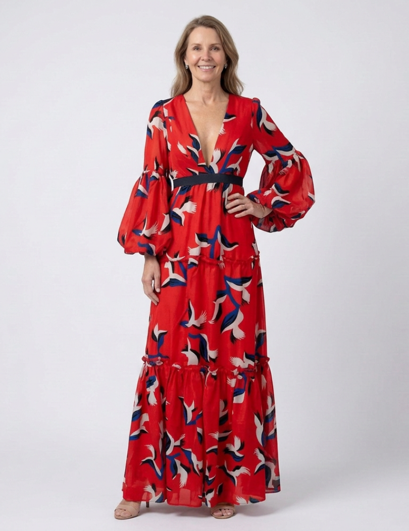 Lea | Vestido maxi com mangas longas e cintura ajustada