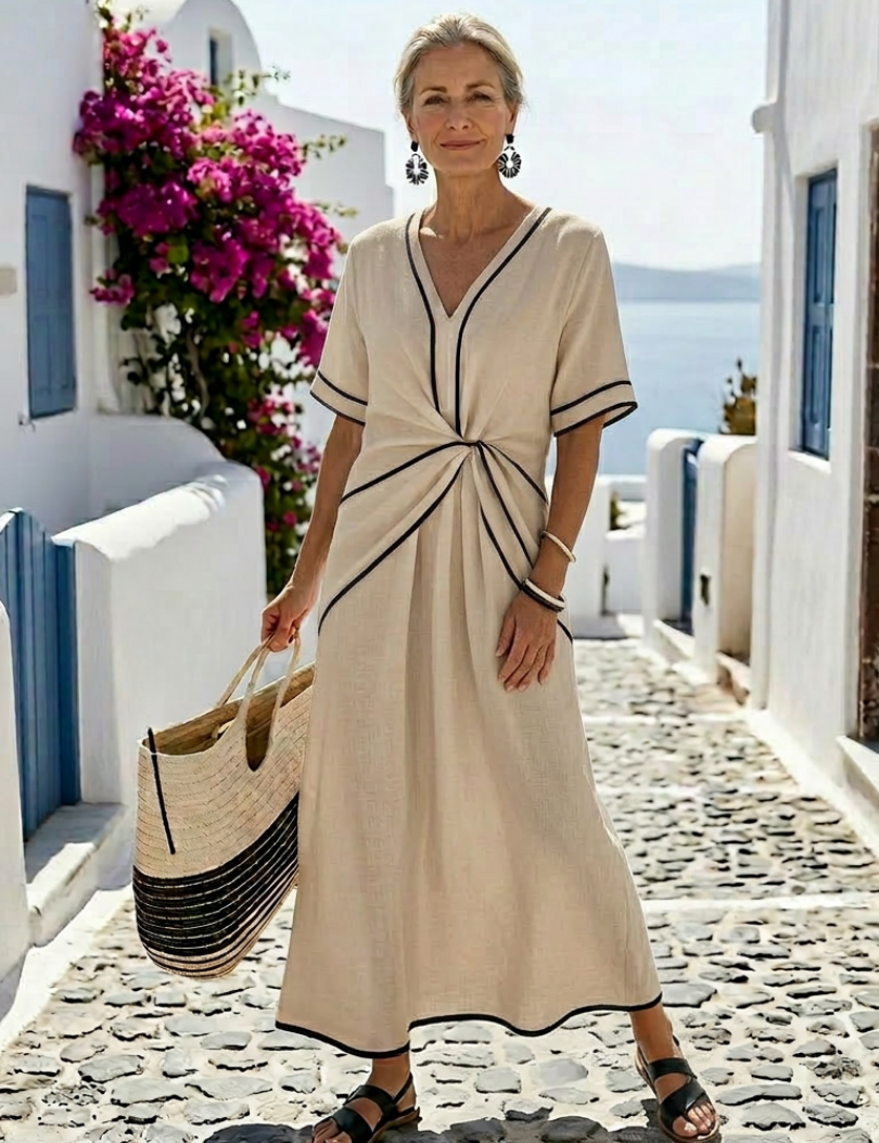 Aurián | Vestido midi com decote em V e cintura franzida