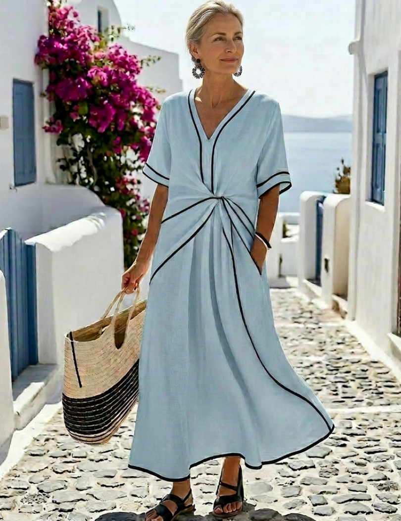 Aurián | Vestido midi com decote em V e cintura franzida