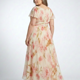 Margô | Vestido maxi colorido com mangas curtas em forma de V