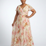 Margô | Vestido maxi colorido com mangas curtas em forma de V