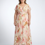 Margô | Vestido maxi colorido com mangas curtas em forma de V