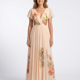 Helena | Vestido maxi com flores e decote em V