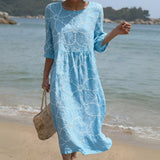 Joana - Vestido maxi com decote redondo e estampado