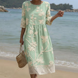 Gabi - Vestido midi com estampado de plantas e flores