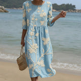 Katya - Vestido midi com estampado de plantas e flores