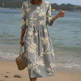 Ana - Vestido midi com estampado de plantas e flores