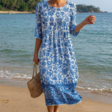 Liana - Vestido maxi com decote redondo e padrão
