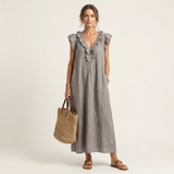 Joset | Vestido maxi de linho com renda em V