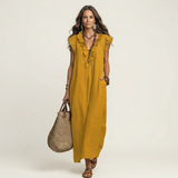 Joset | Vestido maxi de linho com renda em V