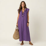 Joset | Vestido maxi de linho com renda em V