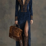 Teresa | Vestido longo com bordado e fecho frontal