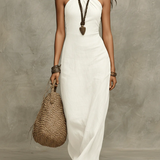 Emília | Elegante vestido longo em cor de areia