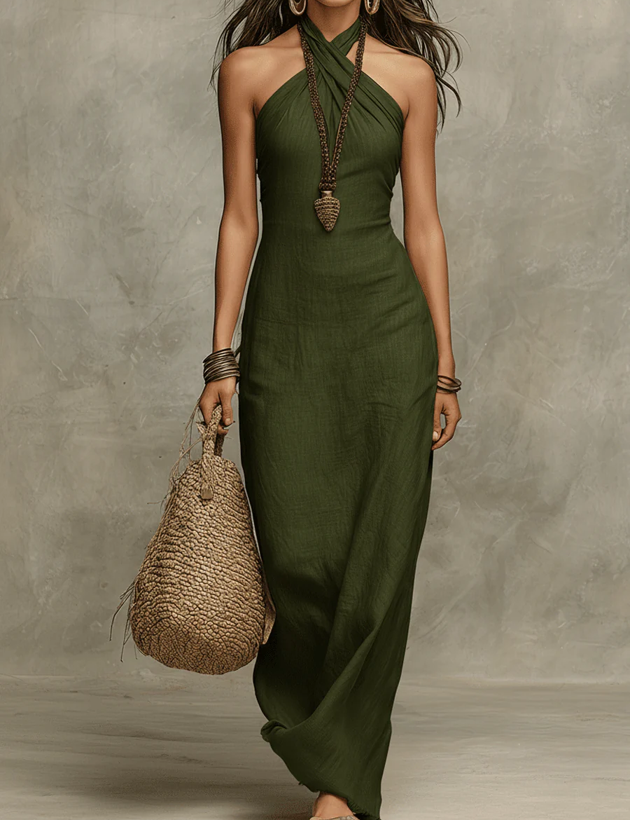 Emília | Elegante vestido longo em cor de areia