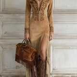 Teresa | Vestido longo com bordado e fecho frontal