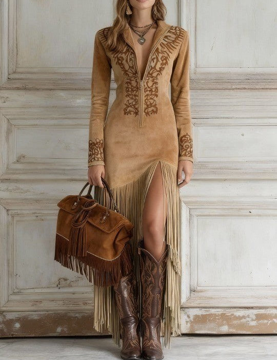 Teresa | Vestido longo com bordado e fecho frontal