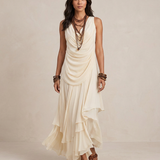 Clara - Vestido maxi com volantes em cor creme